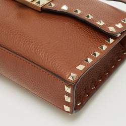 Pre Owned Valentino Brown Leather Rockstud Flap Crossbody Bag