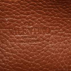 Pre Owned Valentino Brown Leather Rockstud Flap Crossbody Bag