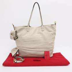 Pre Owned Valentino Cream Leather Pleated Bow Tote