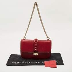 مملوكة مسبقًا حقيبة فلاب فالنتينو قفل غليم جلد أحمر كبيرة