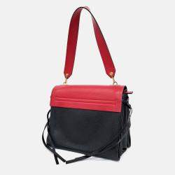 Pre Owned Valentino Black/Red Leather V-Ring Shoulder Bag