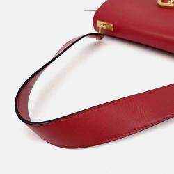 Pre Owned Valentino Black/Red Leather V-Ring Shoulder Bag