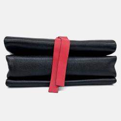 Pre Owned Valentino Black/Red Leather V-Ring Shoulder Bag