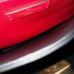 Pre Owned Valentino Black/Red Leather V-Ring Shoulder Bag