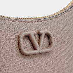Pre Owned Valentino Pink Leather V-Logo Mini Hobo Bag