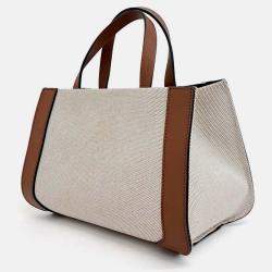 Pre Owned Valentino Beige Brown Coated canvas V-logo tote and shoulder bag