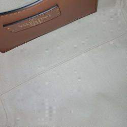 Pre Owned Valentino Beige Brown Coated canvas V-logo tote and shoulder bag