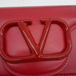 Pre Owned Valentino Red Leather V-Logo Rocco Shoulder Bag Small