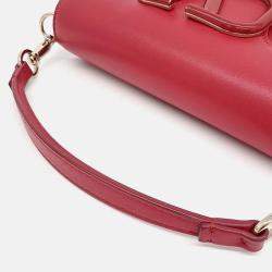 Pre Owned Valentino Red Leather V-Logo Rocco Shoulder Bag Small