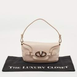 Pre Owned Valentino Light Pink Leather VLogo Flap Shoulder Bag