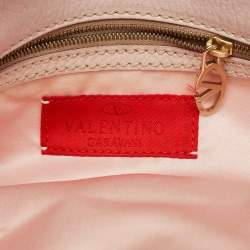 Pre Owned Valentino Light Pink Leather VLogo Flap Shoulder Bag