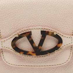 Pre Owned Valentino Light Pink Leather VLogo Flap Shoulder Bag
