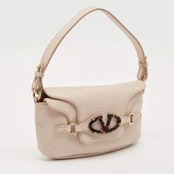 Pre Owned Valentino Light Pink Leather VLogo Flap Shoulder Bag