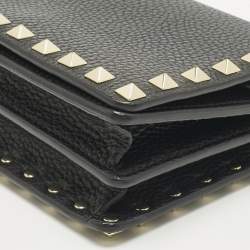 Pre Owned Valentino Black Leather Rockstud Flap Wallet on Chain