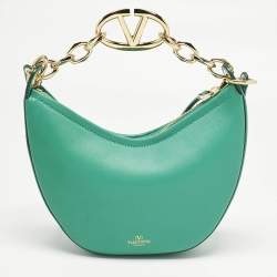 Pre Owned Valentino Green Leather Mini VLogo Moon Hobo