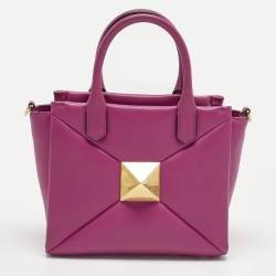 Pre Owned Valentino Fuchsia Leather Small One Stud Tote