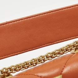 Pre Owned Valentino Orange Quilted Leather Medium Roman Stud Top Handle Bag