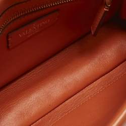 Pre Owned Valentino Orange Quilted Leather Medium Roman Stud Top Handle Bag