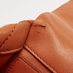 Pre Owned Valentino Orange Quilted Leather Medium Roman Stud Top Handle Bag