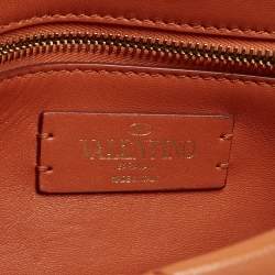 Pre Owned Valentino Orange Quilted Leather Medium Roman Stud Top Handle Bag