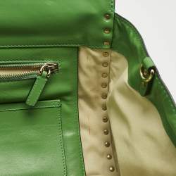 Pre Owned Valentino Green Leather Medium Rockstud Trapeze Tote
