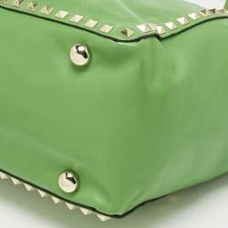 Pre Owned Valentino Green Leather Medium Rockstud Trapeze Tote