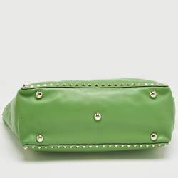 Pre Owned Valentino Green Leather Medium Rockstud Trapeze Tote