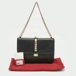 Pre Owned Valentino Black Leather Large Glam Lock Shoulder Bag