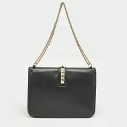 Pre Owned Valentino Black Leather Large Glam Lock Shoulder Bag
