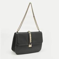 Pre Owned Valentino Black Leather Large Glam Lock Shoulder Bag