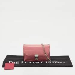 Pre Owned Valentino Pink Leather Rockstud Cabana Chain Crossbody Bag