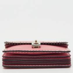 Pre Owned Valentino Pink Leather Rockstud Cabana Chain Crossbody Bag
