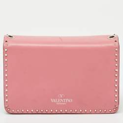 Pre Owned Valentino Pink Leather Rockstud Cabana Chain Crossbody Bag