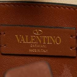 Pre Owned Valentino Brown/Natural Raffia and Leather Small VLogo Signature Tote