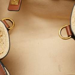 Pre Owned Valentino Brown/Natural Raffia and Leather Small VLogo Signature Tote