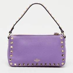 Pre Owned Valentino Purple Leather Small Rockstud Crossbody Bag
