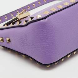 Pre Owned Valentino Purple Leather Small Rockstud Crossbody Bag