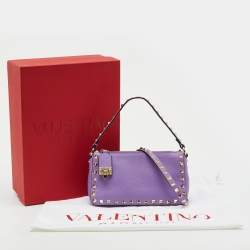 Pre Owned Valentino Purple Leather Small Rockstud Crossbody Bag