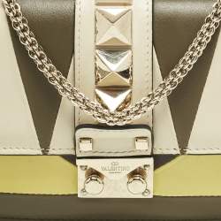 Pre Owned Valentino Multicolor Leather Mini Colorblock Rockstud Glam Lock Bag