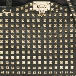 Pre Owned Valentino Black Leather Medium Rockstud Studded Trapeze Tote