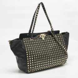 Pre Owned Valentino Black Leather Medium Rockstud Studded Trapeze Tote