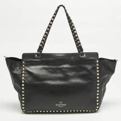 Pre Owned Valentino Black Leather Medium Rockstud Studded Trapeze Tote