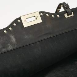Pre Owned Valentino Black Leather Medium Rockstud Studded Trapeze Tote