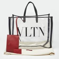 Pre Owned Valentino Black/Clear PVC and Leather Grande VLTN Plage Tote