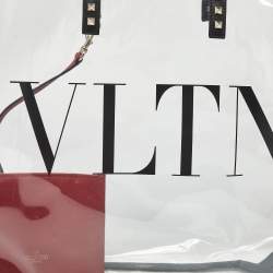 Pre Owned Valentino Black/Clear PVC and Leather Grande VLTN Plage Tote