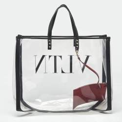 Pre Owned Valentino Black/Clear PVC and Leather Grande VLTN Plage Tote