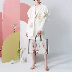 Pre Owned Valentino Black/Clear PVC and Leather Grande VLTN Plage Tote