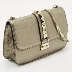 Pre Owned Valentino Metallic Leather Medium Glam Lock Shoulder Bag