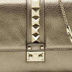 Pre Owned Valentino Metallic Leather Medium Glam Lock Shoulder Bag