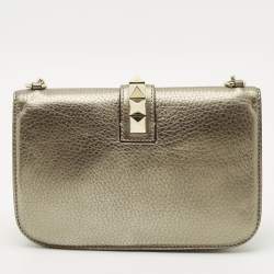 Pre Owned Valentino Metallic Leather Medium Glam Lock Shoulder Bag